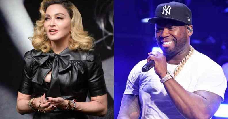 Side by side images of Madonna and 50 Cent