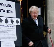 Boris Johnson seen outside a polling station after he cast his vote in the December 2019 election