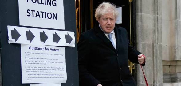 Boris Johnson seen outside a polling station after he cast his vote in the December 2019 election