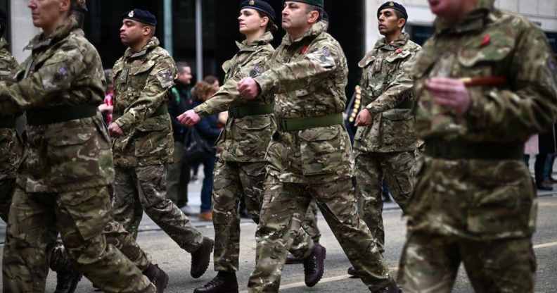 Soldiers march through London during the annual Lord Mayor's Show