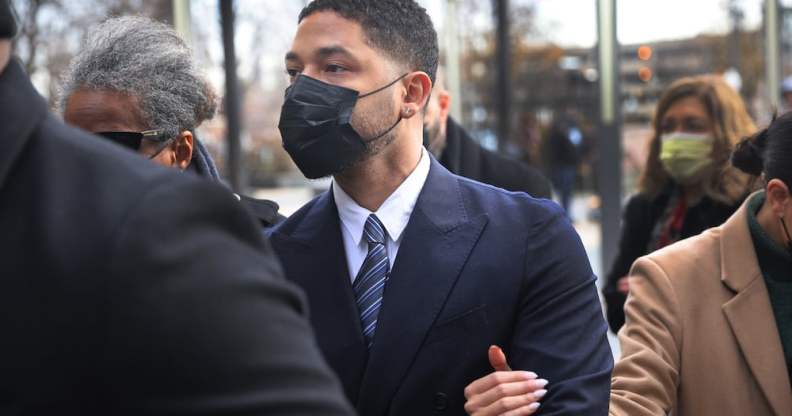 Former Empire actor Jussie Smollett arrives at the Leighton Courts Building at the start of his trial