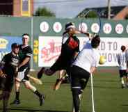 Students from Emerson College and Boston University play a real-life version of Quidditch, the fictional game made popular in the Harry Potter series