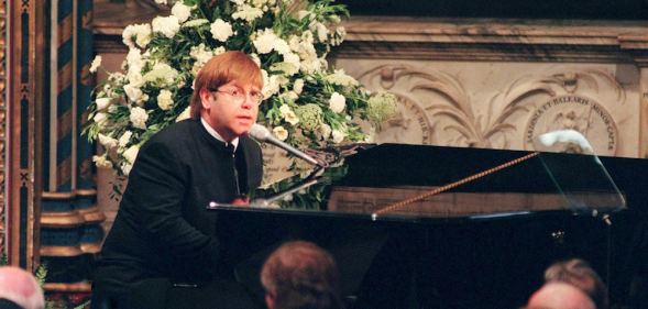 Sir Elton John sings "Candle In The Wind" at the funeral of Diana, Princess of Wales on 6 September, 1997