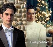 On the left: Robbie Mullet poses in a tuxedo. On the right: Robbie Mullet in a café saying: 'Have you heard of PrEP?'