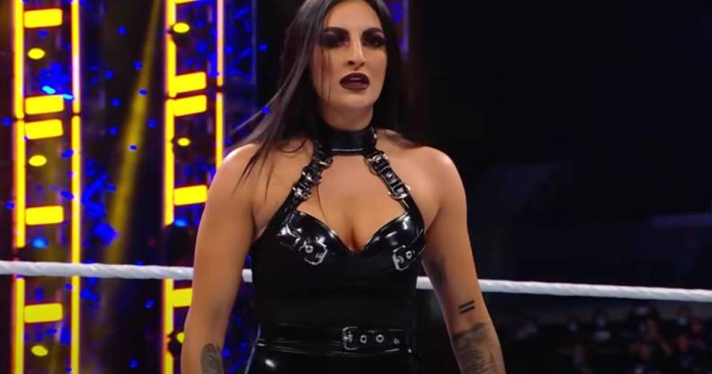 Sonya Deville performs during a WWE match against fellow wrestlers Naomi and “The Protector” Xia Li