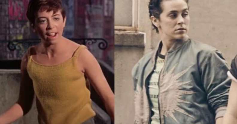 Susan Oakes as Anybodys in the 1961 version of West Side Story and Iris Menas version of the character in 2021