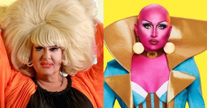 Headshots of Lady Bunny and Maddy Morphosis