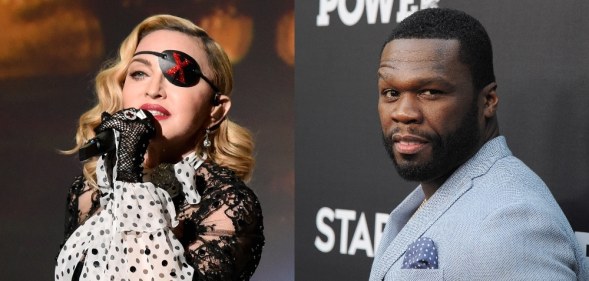 Headshots of Madonna and 50 Cent