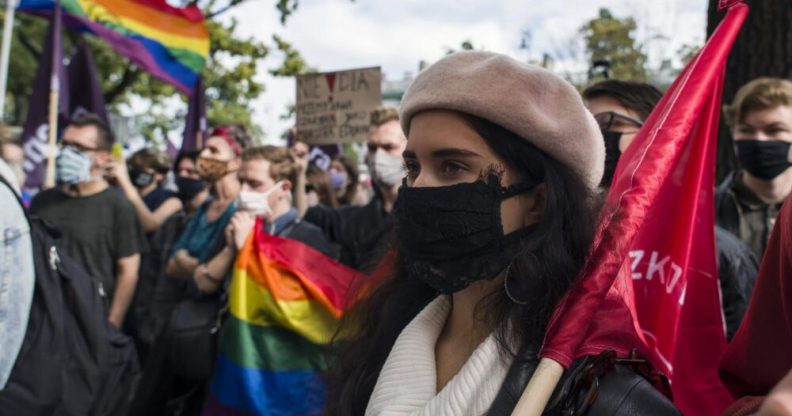 LGBT+ protesters in Warsaw, Poland