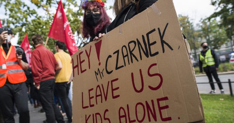 Protesters call for the resignation of education minister Przemyslaw Czarnek, in Warsaw, Poland