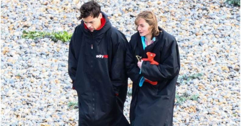 Harry Styles repped a Dryrobe during the filming of My Policeman.