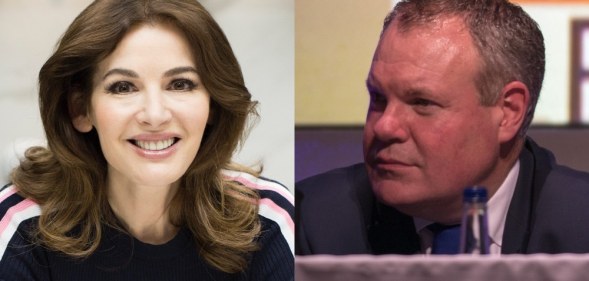 Headshots of Nigella Lawson (L) and Conor Burns