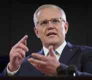 Australian prime minister Scott Morrison gestures