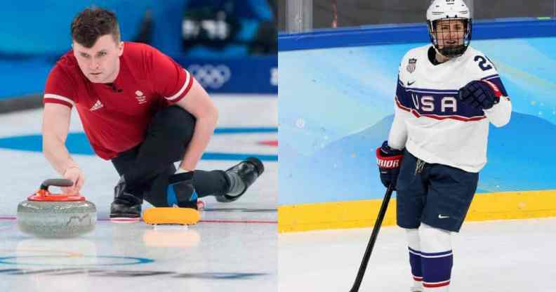 side by side images of Bruce Mouat and Alex Carpenter competing at the Olympics