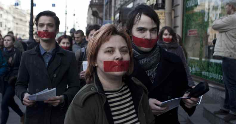 LGBT+ people demonstrate in Saint Petersburg, Russia