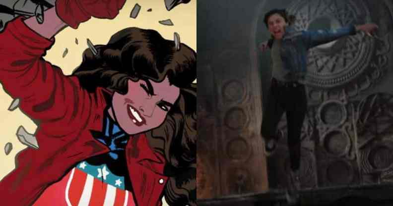 Side by side images of America Chavez from the Marvel comics as well as a still from Doctor Strange in the Multiverse of Madness