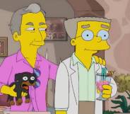 Waylon Smithers, a characters from The Simpsons, stands alongside his new boyfriend