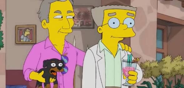 Waylon Smithers, a characters from The Simpsons, stands alongside his new boyfriend