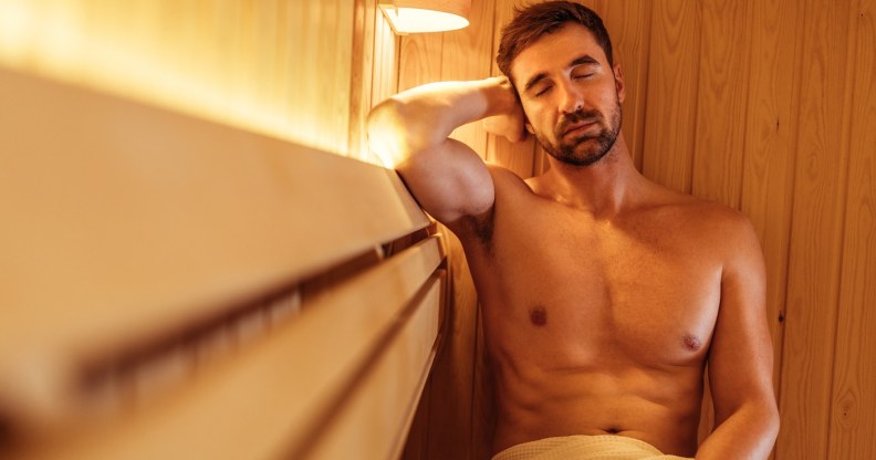 A man in a gay sauna.