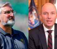 Side by side images of Republican governors Eric Holcomb (Indiana) and Spencer Cox (Utah) who both recently vetoed trans sports bans