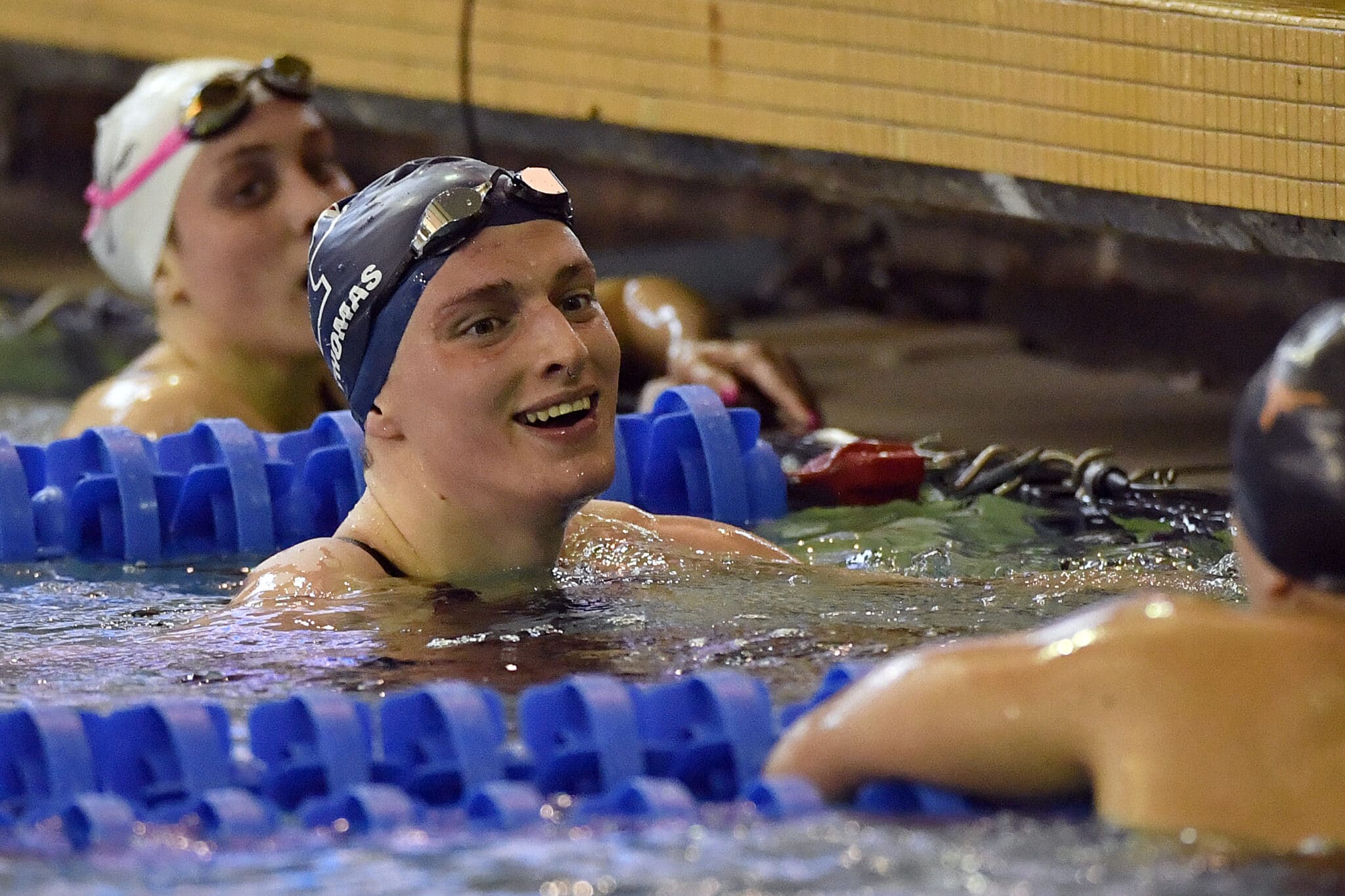 Lia Thomas looks on after winning the 500 Yard Freestyle during the 2022 NCAA Division I Women's Swimming and Diving Championship