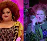 Side by side pictures of Drag Race star Ginger Minj and Bette Midler's character from the Disney film Hocus Pocus