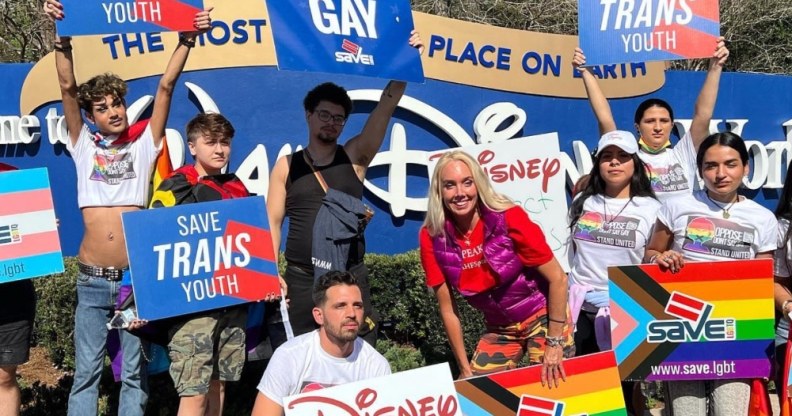 Dozens of demonstrators stood outside Walt Disney World