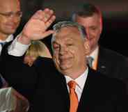 Hungarian prime minister Viktor Orbán and members of the Fidesz party celebrate their re-election