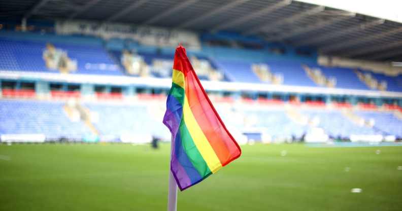 A rainbow Pride corner flag