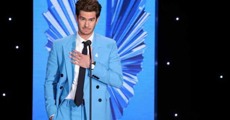 Andrew Garfield wore a trans Pride flag pin at the GLAAD Awards.