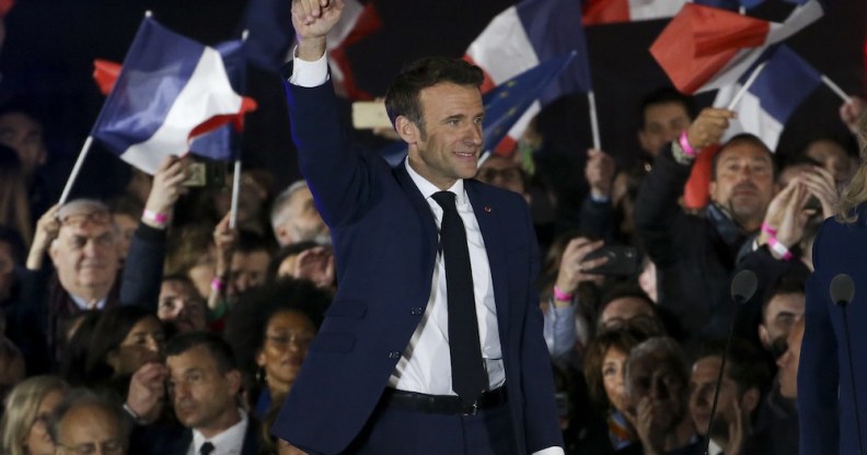 Emmanuel Macron celebrates his re-election