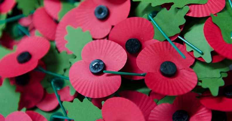 The emblem of the British Legion's annual poppy appeal sits on a work bench at the company headquarters in London.