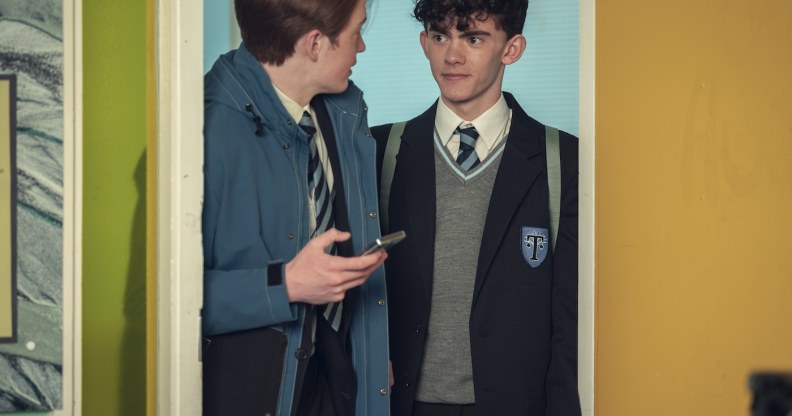 Kit Connor (L) as Nick and Joe Locke (R) as Charlie in Heartstopper.