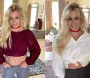 Singer Britney Spears models different outfits after announcing she is pregnant