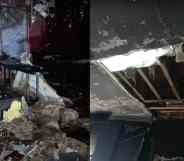 side by side pictures of the fire damage to Rash a queer bar in Brooklyn New York