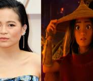 Side by side images of actor Kelly Marie Tran and her Disney character Raya from Raya and the Last Dragon