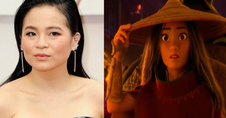 Side by side images of actor Kelly Marie Tran and her Disney character Raya from Raya and the Last Dragon