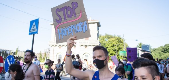 Italy : A 'Stop Homophobia' sign at a Pride parade in Padua