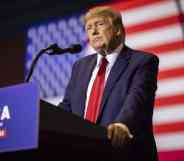 Donald Trump speaks at a rally in Wyoming