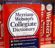 A picture of Merriam-Webster dictionary on a shelf