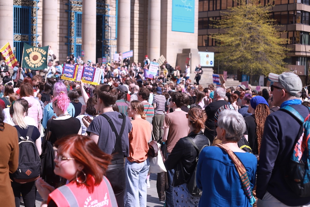 Protesters outside Sheffield City Hall