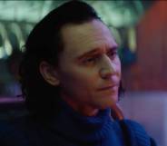 Tom Hiddleston appears as the Marvel character Loki from his solo TV series on Disney Plus