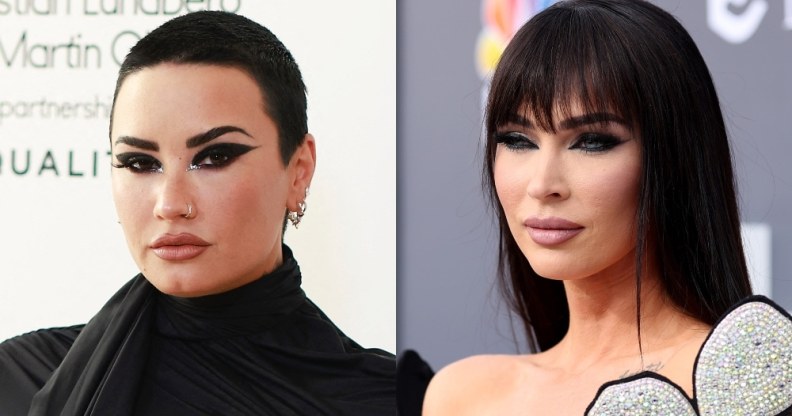 Red carpet headshots of Demi Lovato and Megan Fox