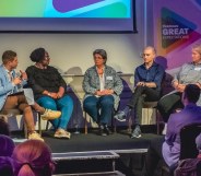 (From L-R) PinkNews CEO Benjamin Cohen, Kaleidoscope Trust executive director Phyllis Opoku-Gyimah, former LGBTQ+ government adviser Jayne Ozanne, LVDNR CEO Christopher El Badaoui, Stonewall CEO Nancy Kelley at the PinkNews Great Expectations event