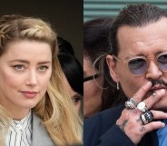 Amber Heard and Johnny Depp outside the court during the defamation trial