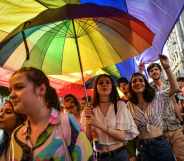 Participants take part in the LGBTQ Pride Parade downtown Bucharest