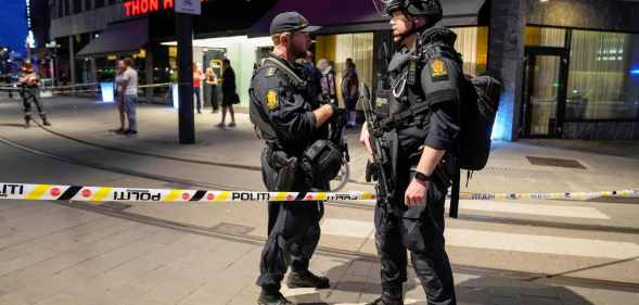 Police secure the area after a shooting outside Oslo's largest queer nightclub