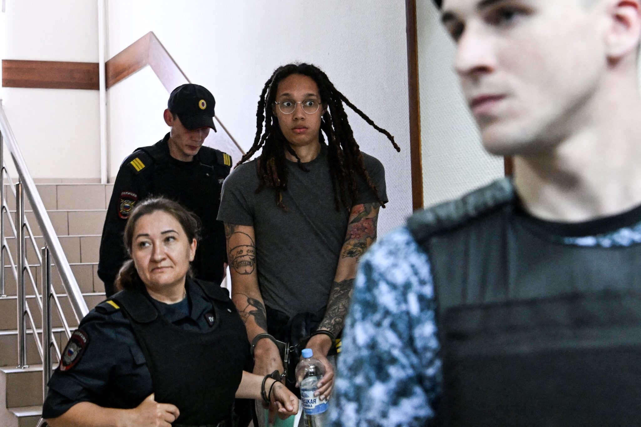 Brittney Griner arrives to a hearing at the Khimki Court