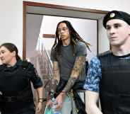 Brittney Griner arrives to a hearing at the Khimki Court, outside Moscow