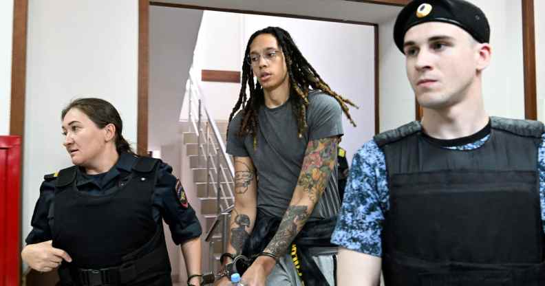 Brittney Griner arrives to a hearing at the Khimki Court, outside Moscow